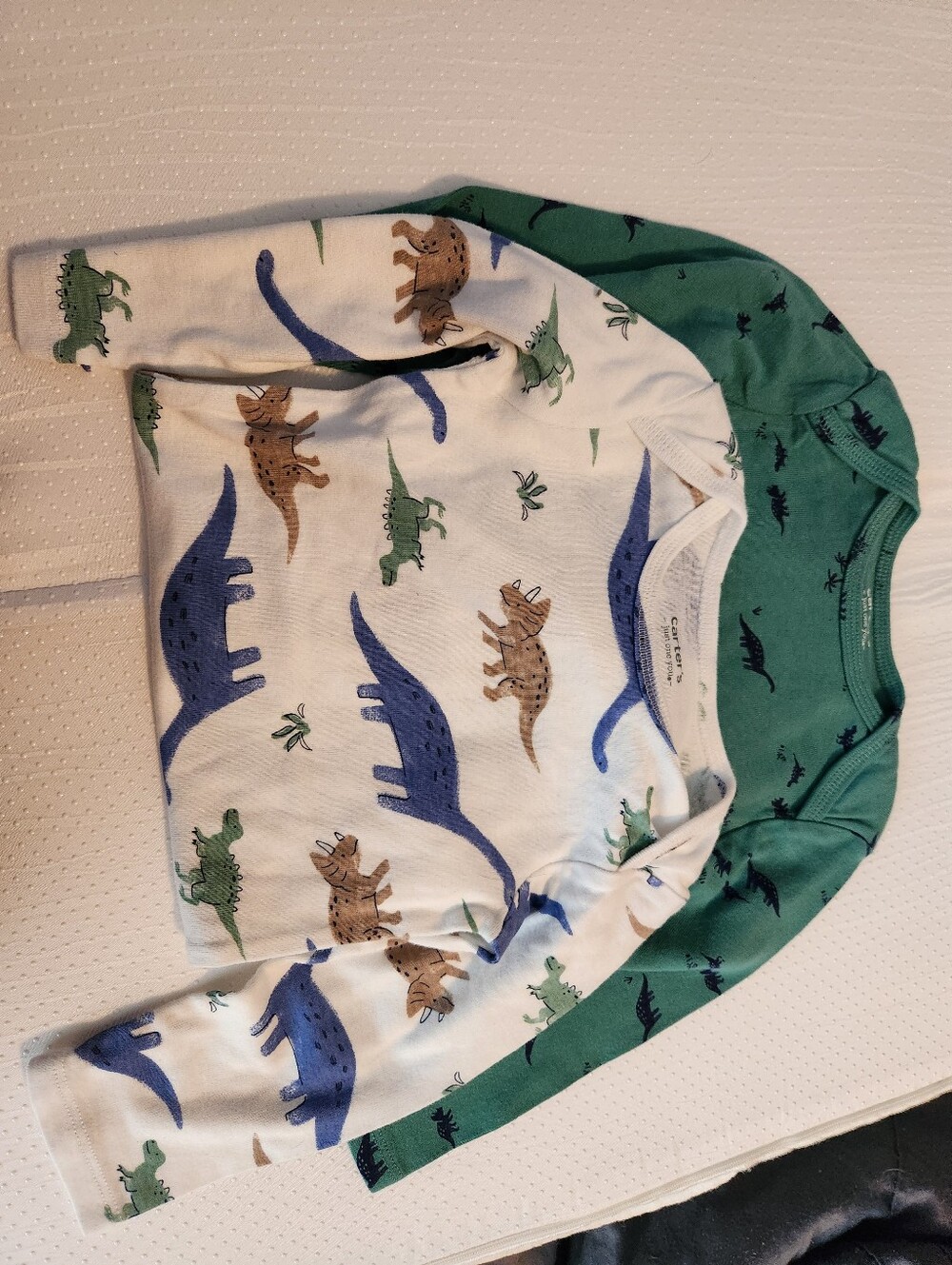 Carter's White & Green Long Sleeve Dinosaur Onsie Set